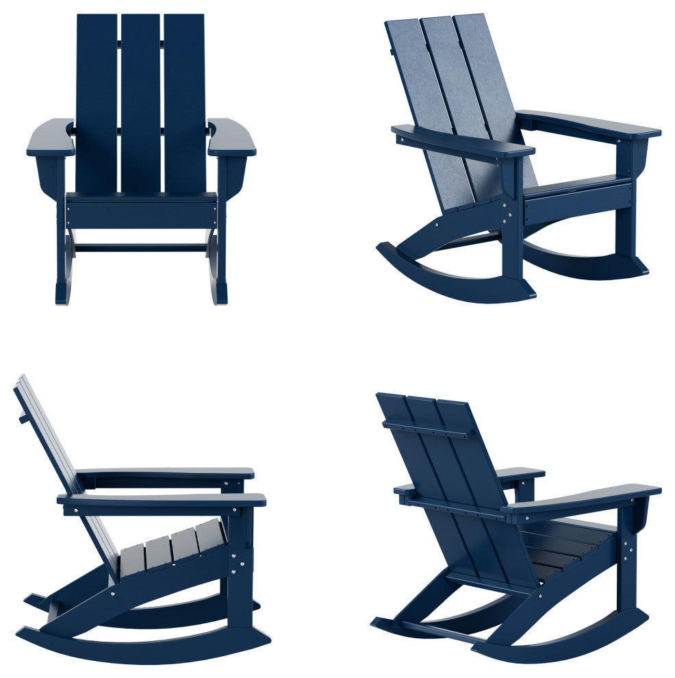 WestinTrends 4PC Modern Adirondack Outdoor Rocking Chair Set, Porch Rockers, Navy Blue