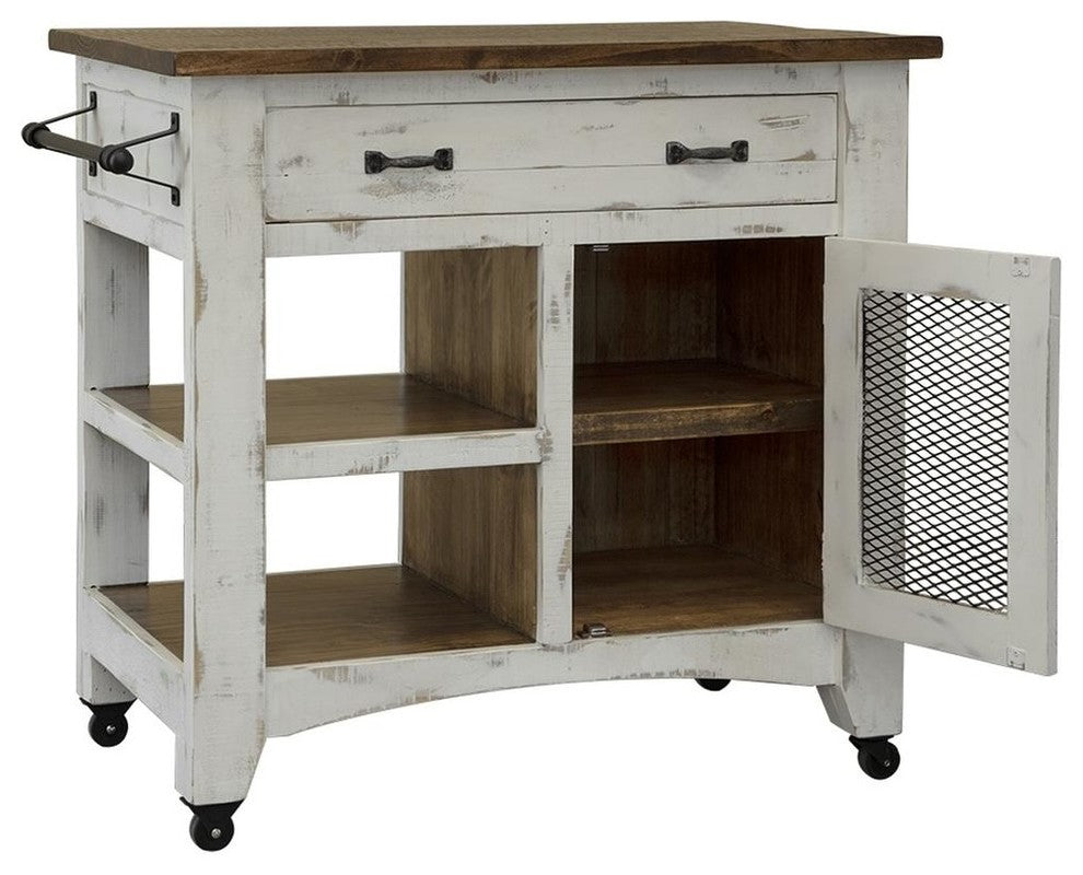 Greenview Solid Wood Kitchen Island, Distressed White, 39"