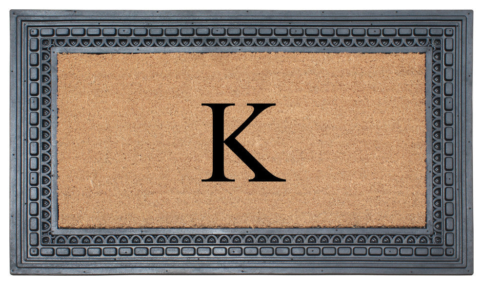 Rubber And Coir, Black/Beige  24"x39" Heavy Duty Outdoor Monogrammed Doormat, K