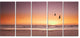 "Beach Sunset And Sea Gulls" Modern Seashore Canvas Art, 5 Panels, 60"x28"