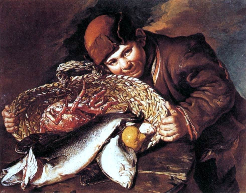 Giacomo Ceruti Boy With a Basket of Fish, 20"x25" Wall Decal