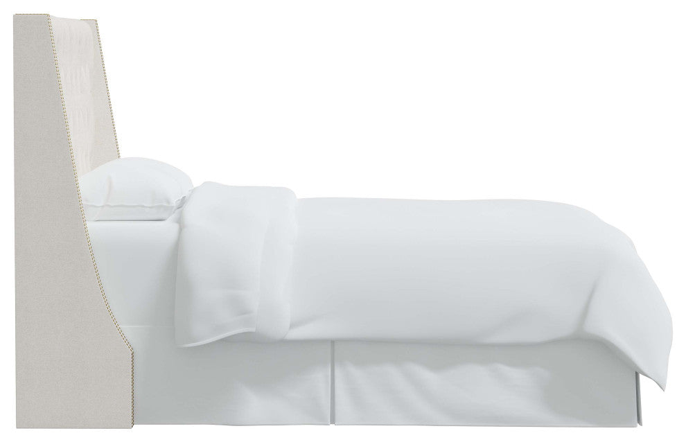 Tufted Sloped Wingback Headboard, Nail Trim, Zuma White, King