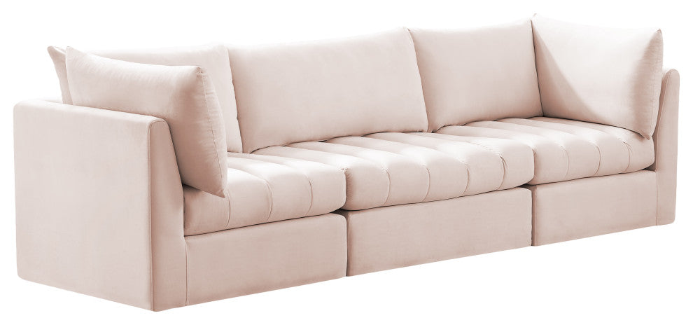 Jacob Velvet Upholstered 3-Piece Modular Sofa, Pink