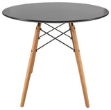 LeisureMod Dover Round Bistro Dining Table With Natural Wood Eiffel Base, Black