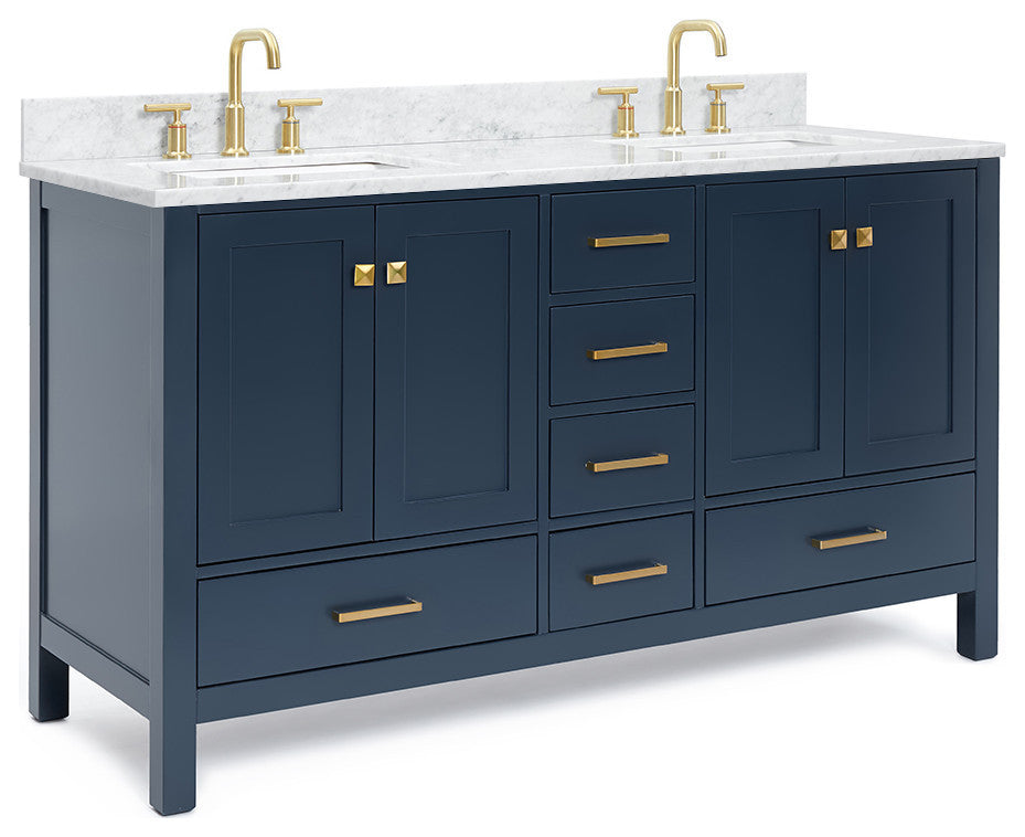 ARIEL Cambridge 61" Rectangle Sinks Bath Vanity Carrara Marble