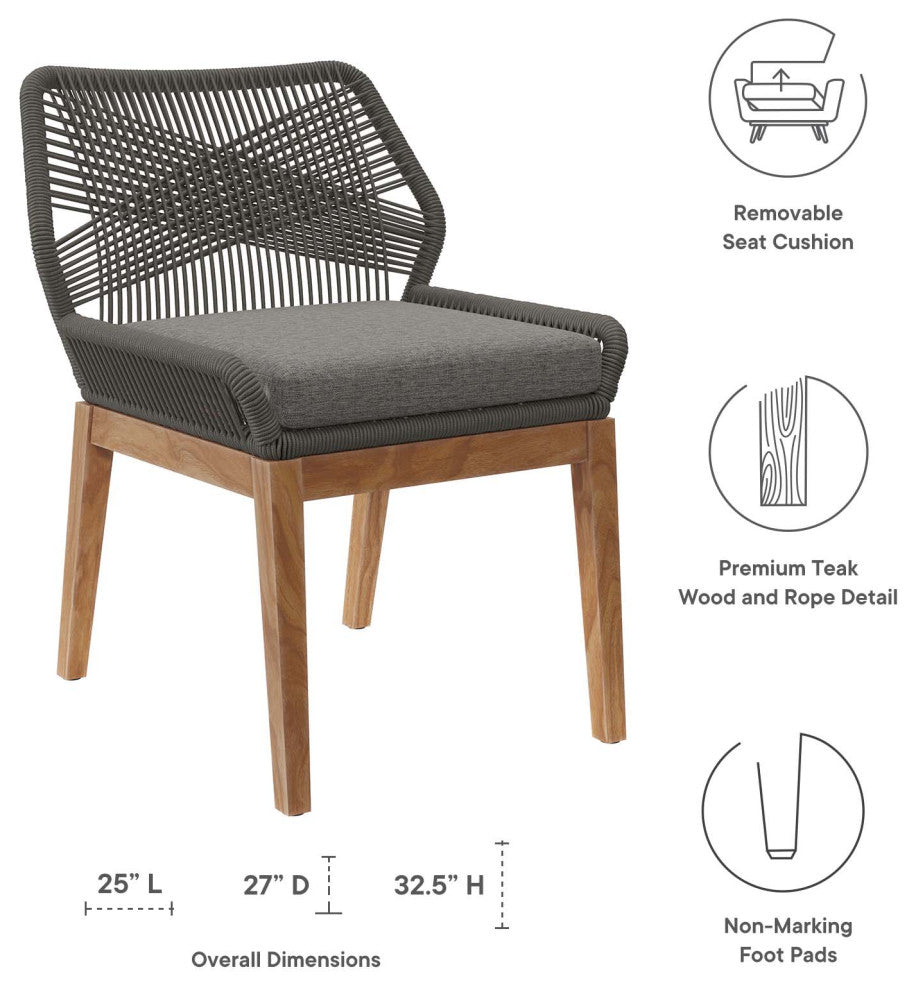 Wellspring Outdoor Patio Teak Wood Dining Chair, Gray Graphite