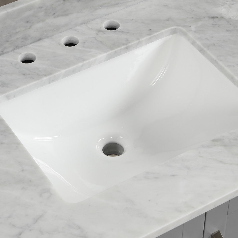 30" W x 22" D x 33" H Bath Vanity, Grey With Carrara White Marble