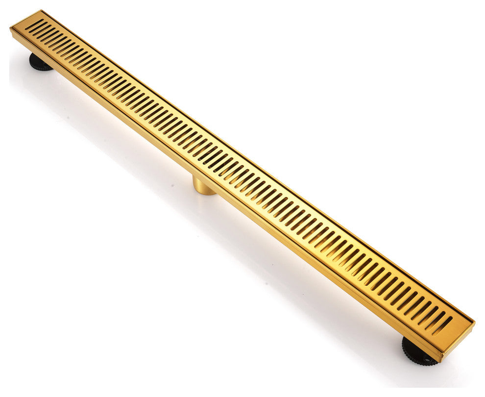 Stainless Steel Rectangular Linear Shower Floor Drain, Gold, 36"