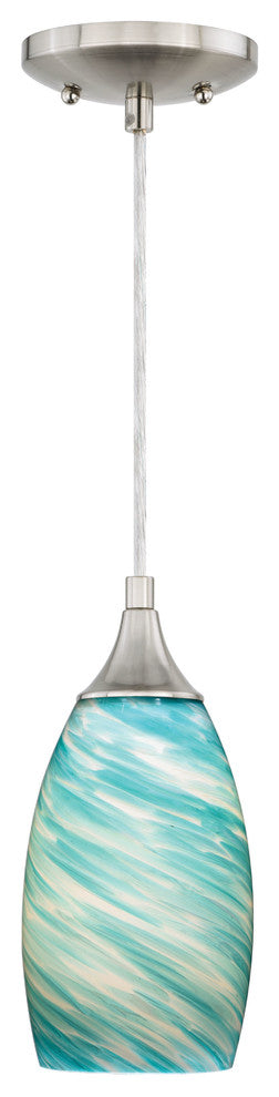 Milano Satin Nickel Light Mini Pendant Celeste Wave Glass