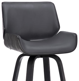 Tyler 30" Bar Height Swivel Grey Faux Leather and Black Wood Bar Stool