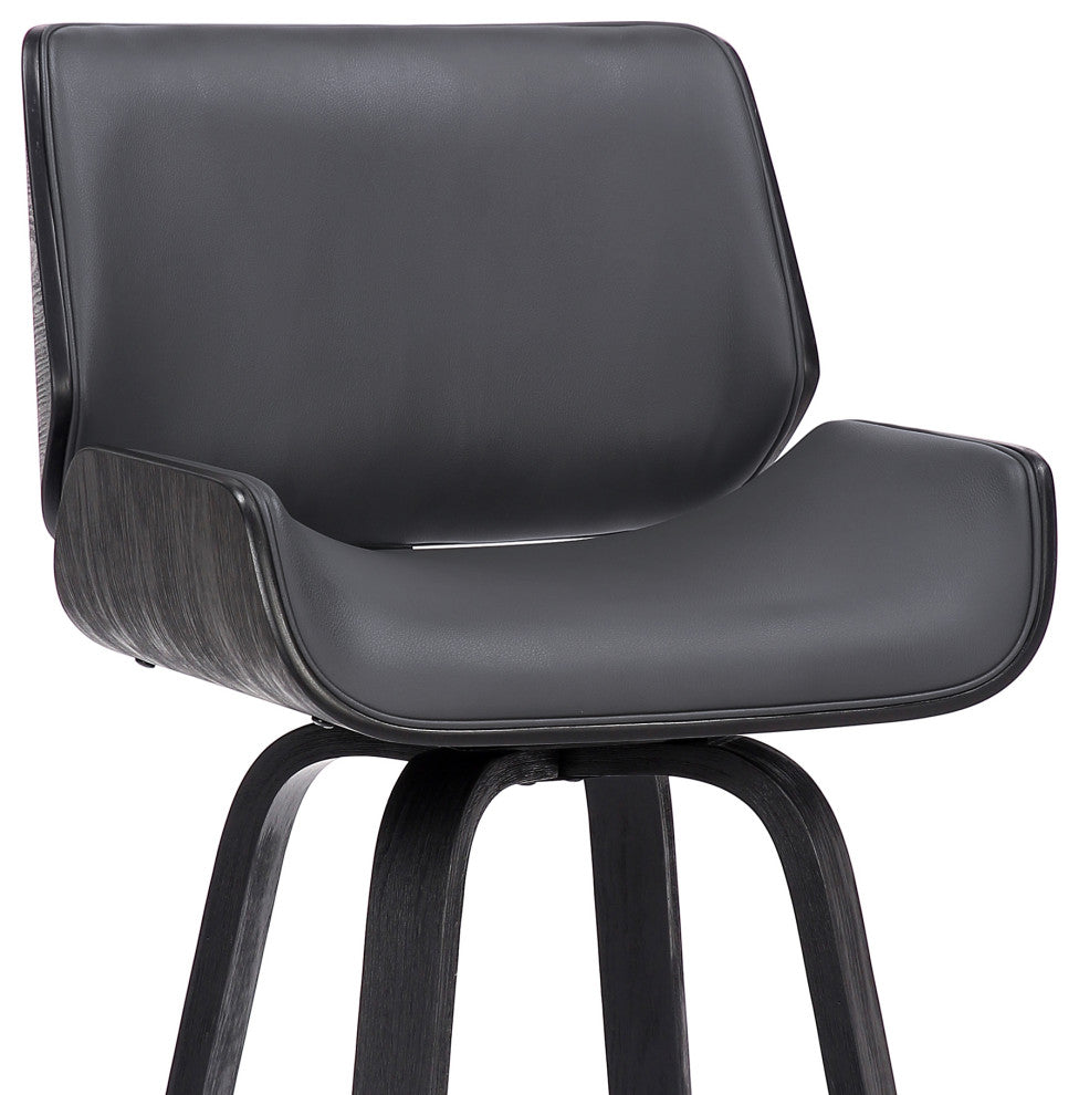 Tyler 30" Bar Height Swivel Grey Faux Leather and Black Wood Bar Stool