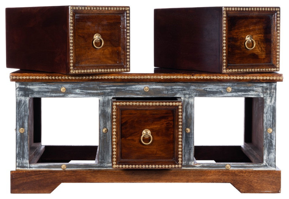 Wood and Hand Painted Storage Coffee Table