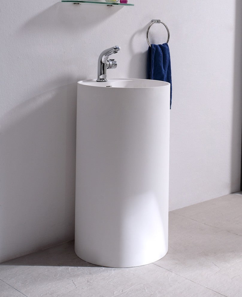 ADM Circular Freestanding Pedestal Sink, White, 18", Glossy White