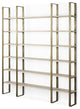 90" Gold and Natural Distressed Iron and Solid Wood Six Tier Bookcase