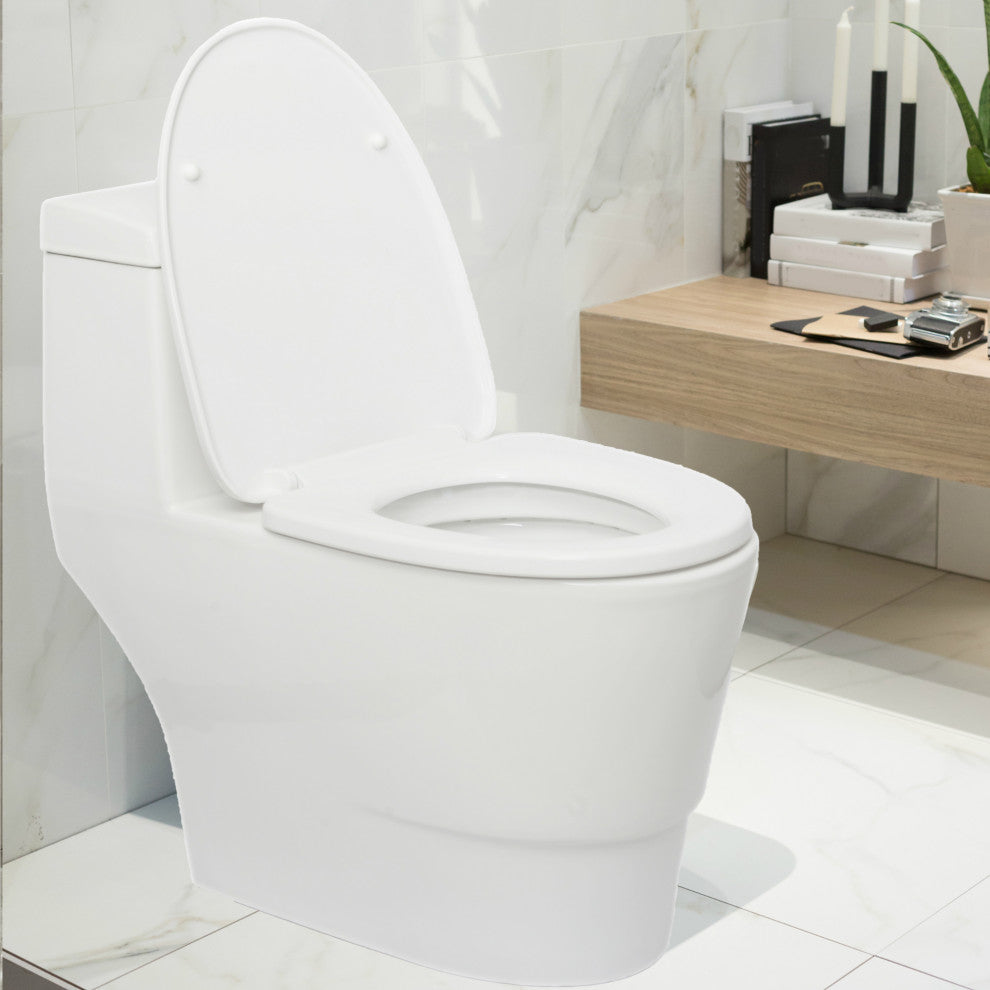 Fine Fixtures Modern Dual Flush Elongated One-Piece Toilet, Seat Included