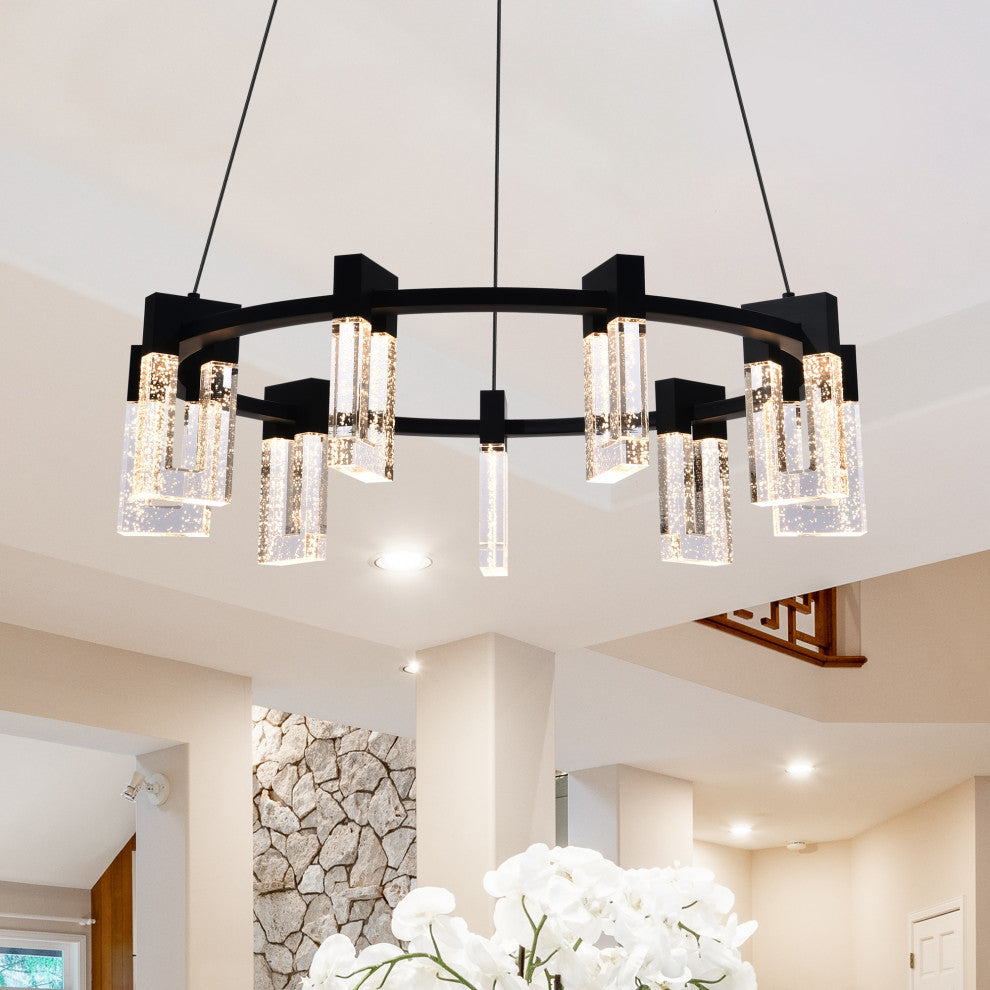 Sorrento 27" 9 Shades ETL Certified Integrated LED Circular Chandelier, Black