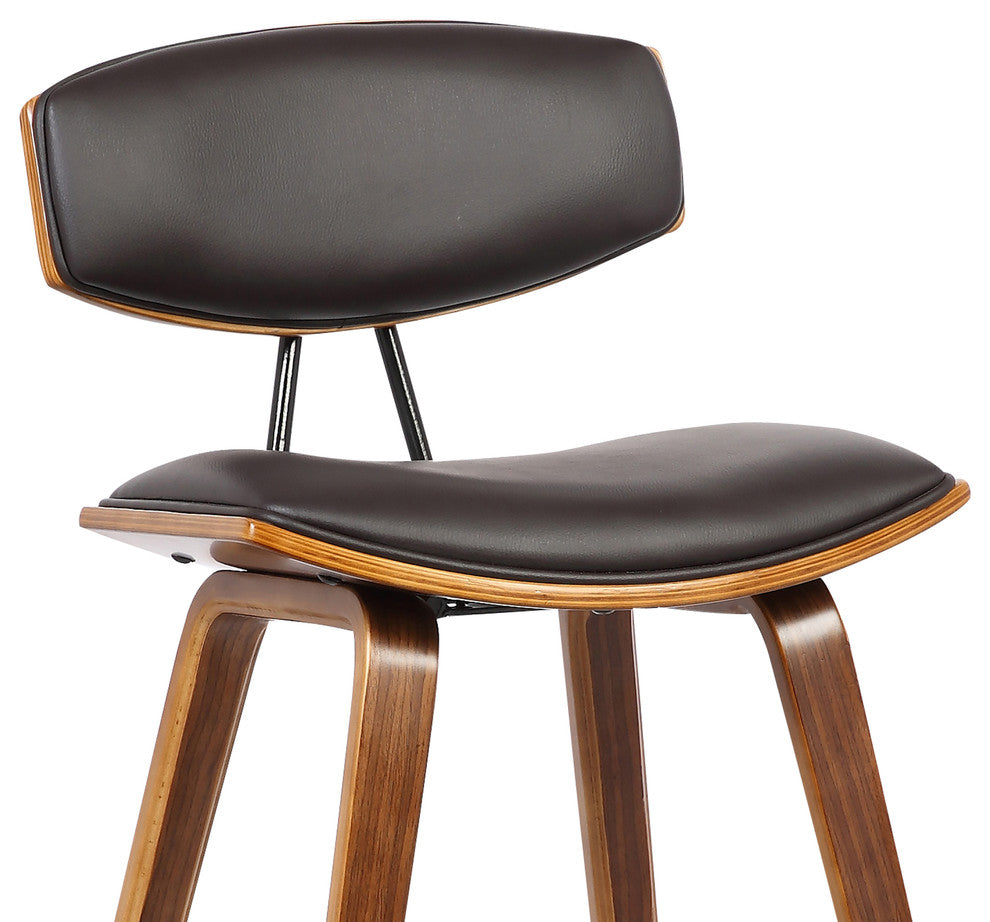 Haluk 26" Counterstool, Brown Faux Leather With Walnut Wood