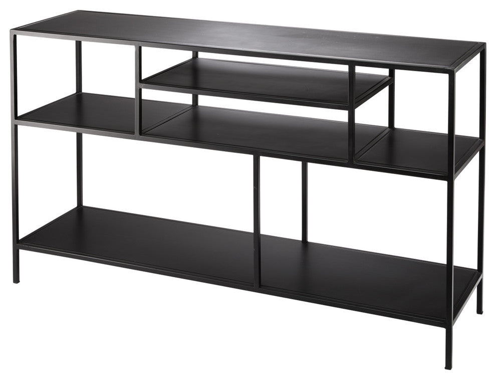 Element Shelved Console Table, Black Iron