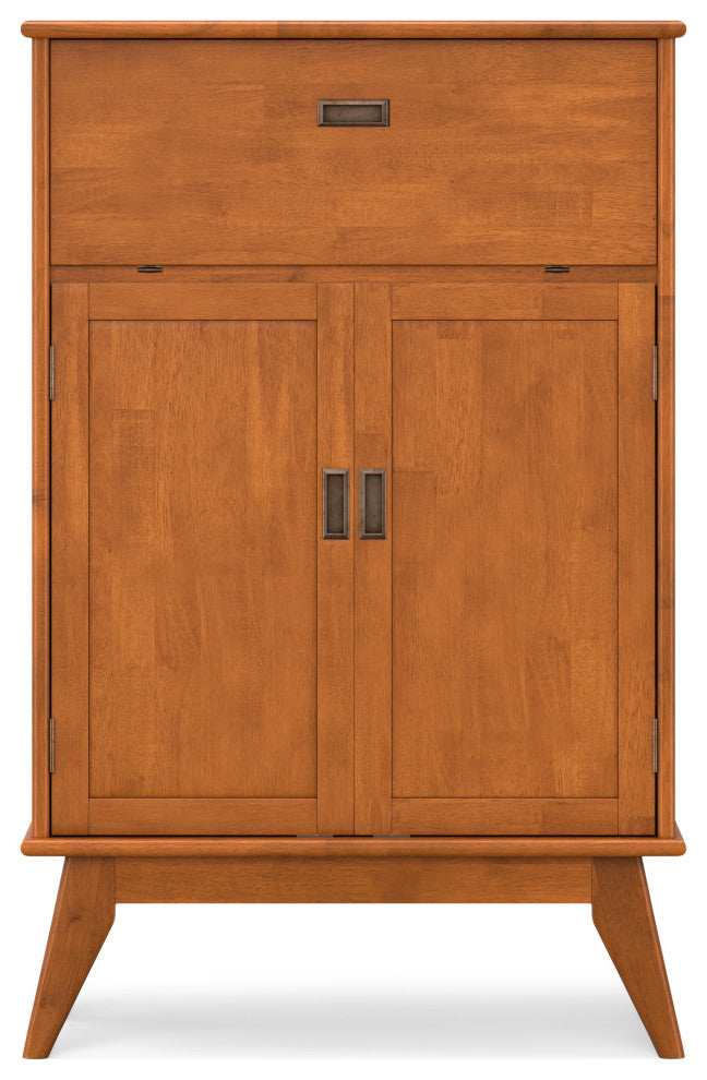 Draper Solid Hardwood Mid Century Bar Cabinet, Teak Brown