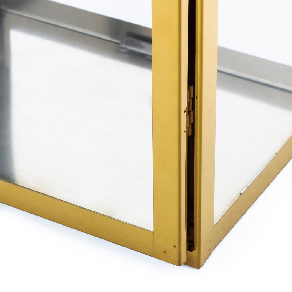 Brianna Outdoor 19" Modern Stainless Steel Lantern, Gold