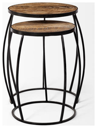 Clapp IV Medium Brown Solid Wood w/Black Iron Frame Nesting Tables