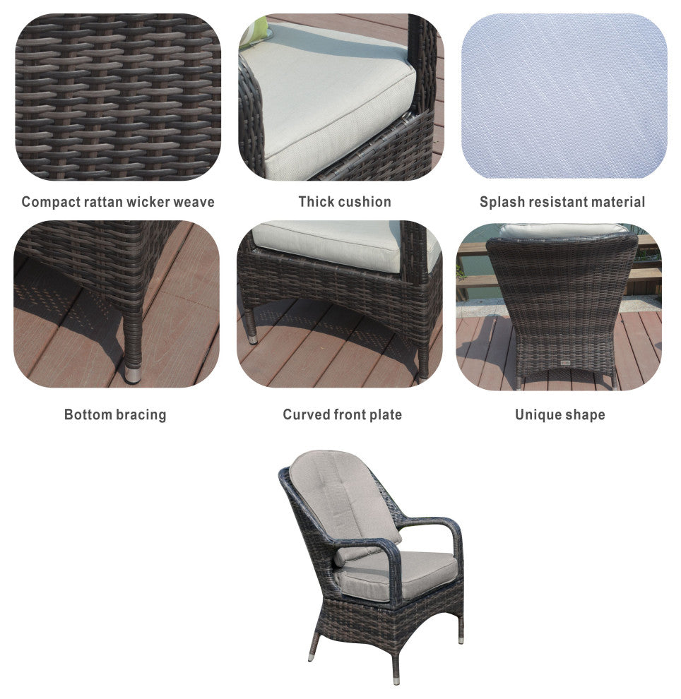 Patio Propane Fire Pit Table with Cushioned Wicker Chairs, Wood-1