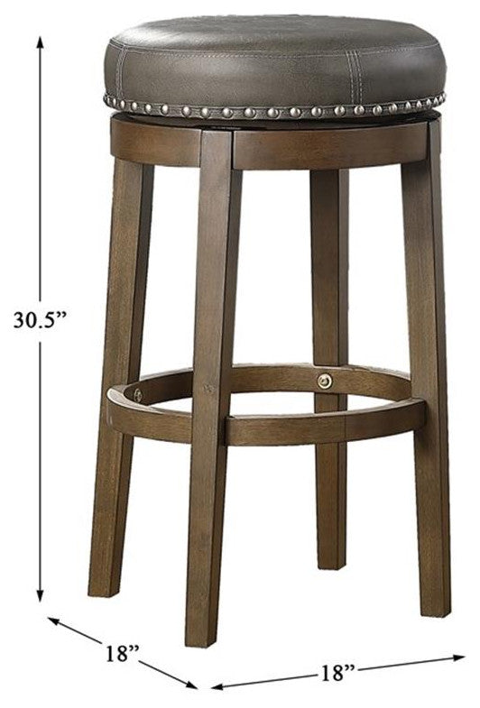 Lexicon Westby 29" Faux Leather Round Swivel Bar Stool in Gray (Set of 2)