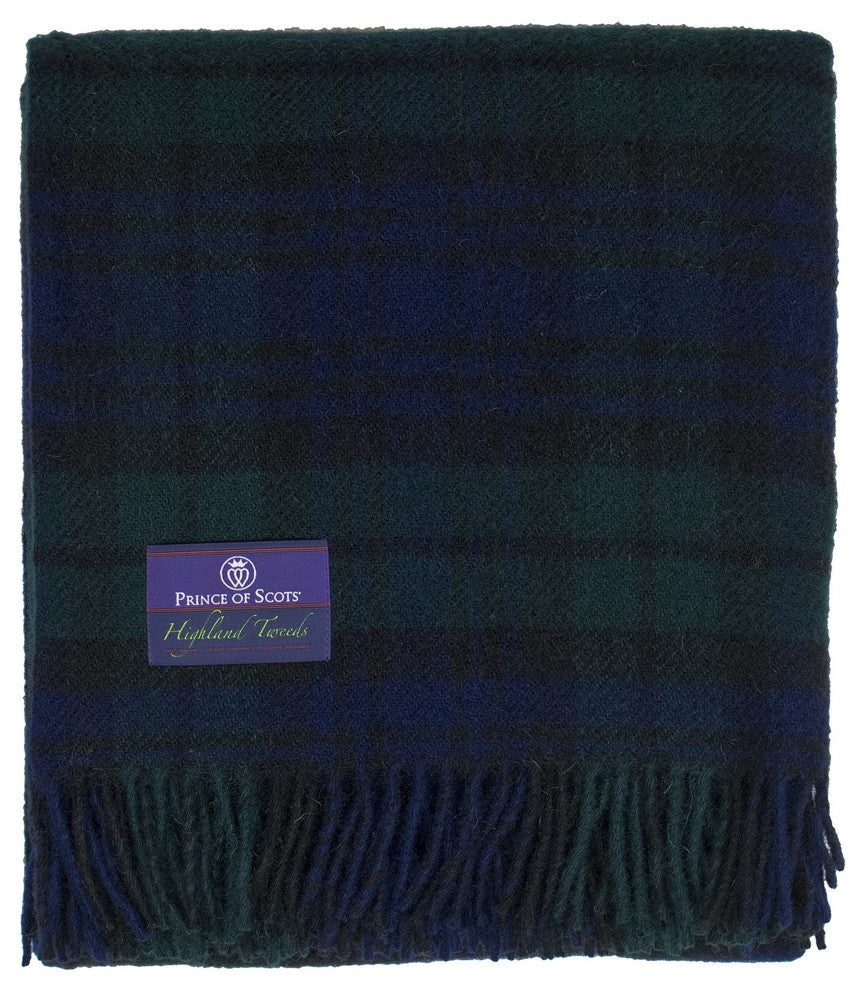 Prince of Scots Highland Tweed Pure New Wool Fluffy Throw, Black Watch