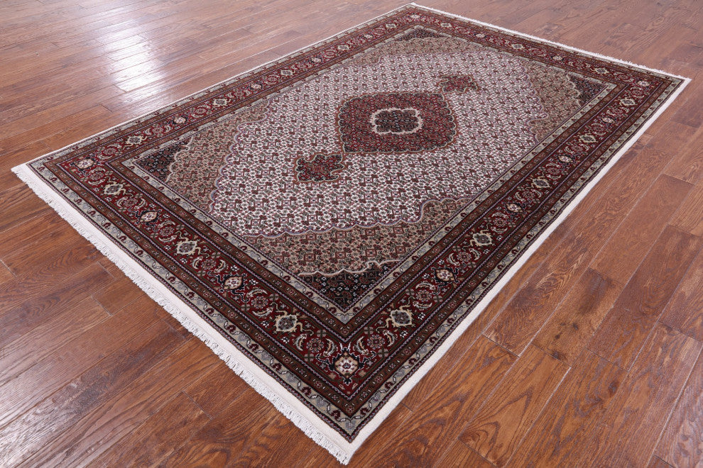 Persian Tabriz Hand Knotted Wool and Silk Rug 6' 1" X 9' 0" Q8908