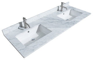 Maroni 60" Light Straw Double Vanity, White Carrara Marble Top, Black Trim