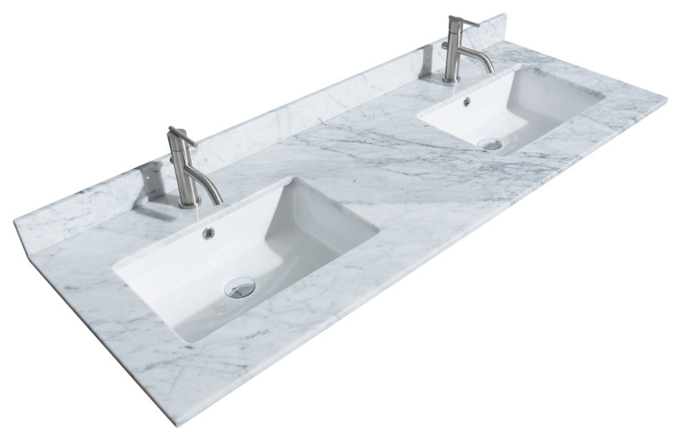 Maroni 60" Light Straw Double Vanity, White Carrara Marble Top, Black Trim