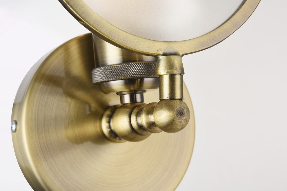 Wall Sconce With Round Frosted Glass Shade, Brass Iron
