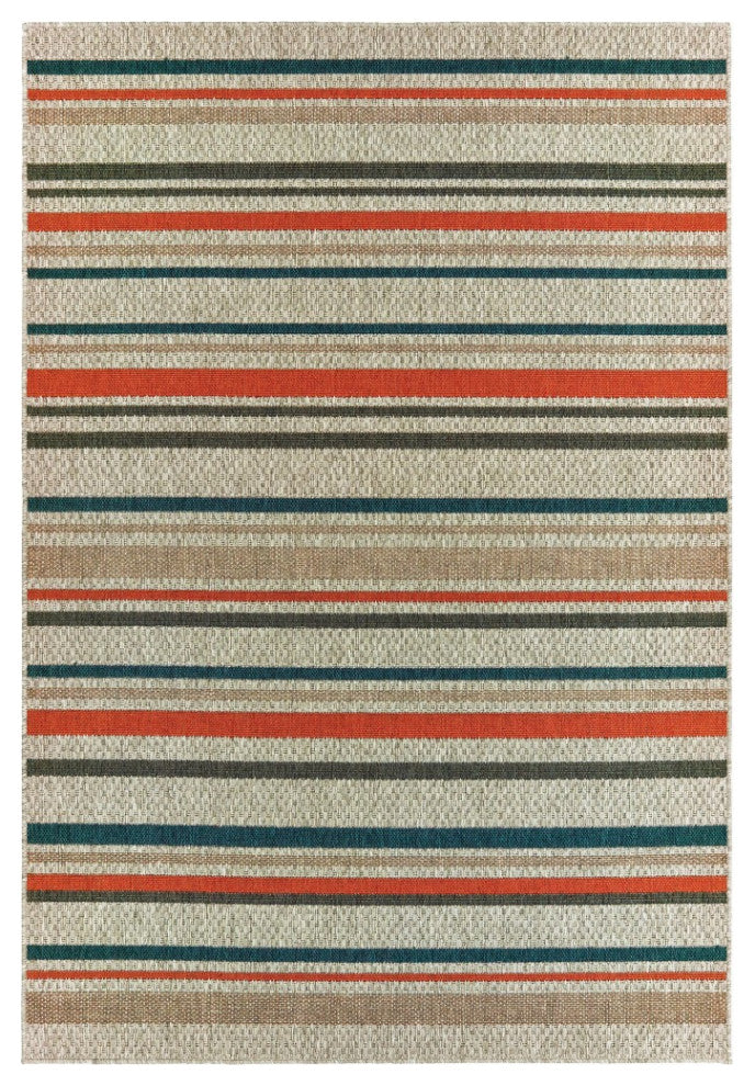 3' X 5' Blue and Gray Striped Indoor Outdoor Area Rug