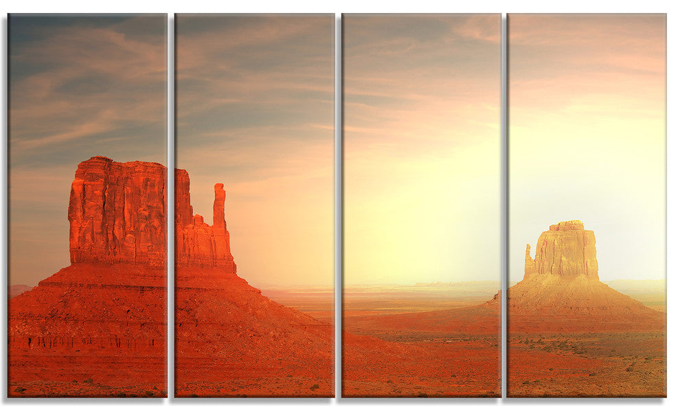 Monument Valley Utah Usa, Landscape Canvas Art Print, 48"x28", 4 Panels