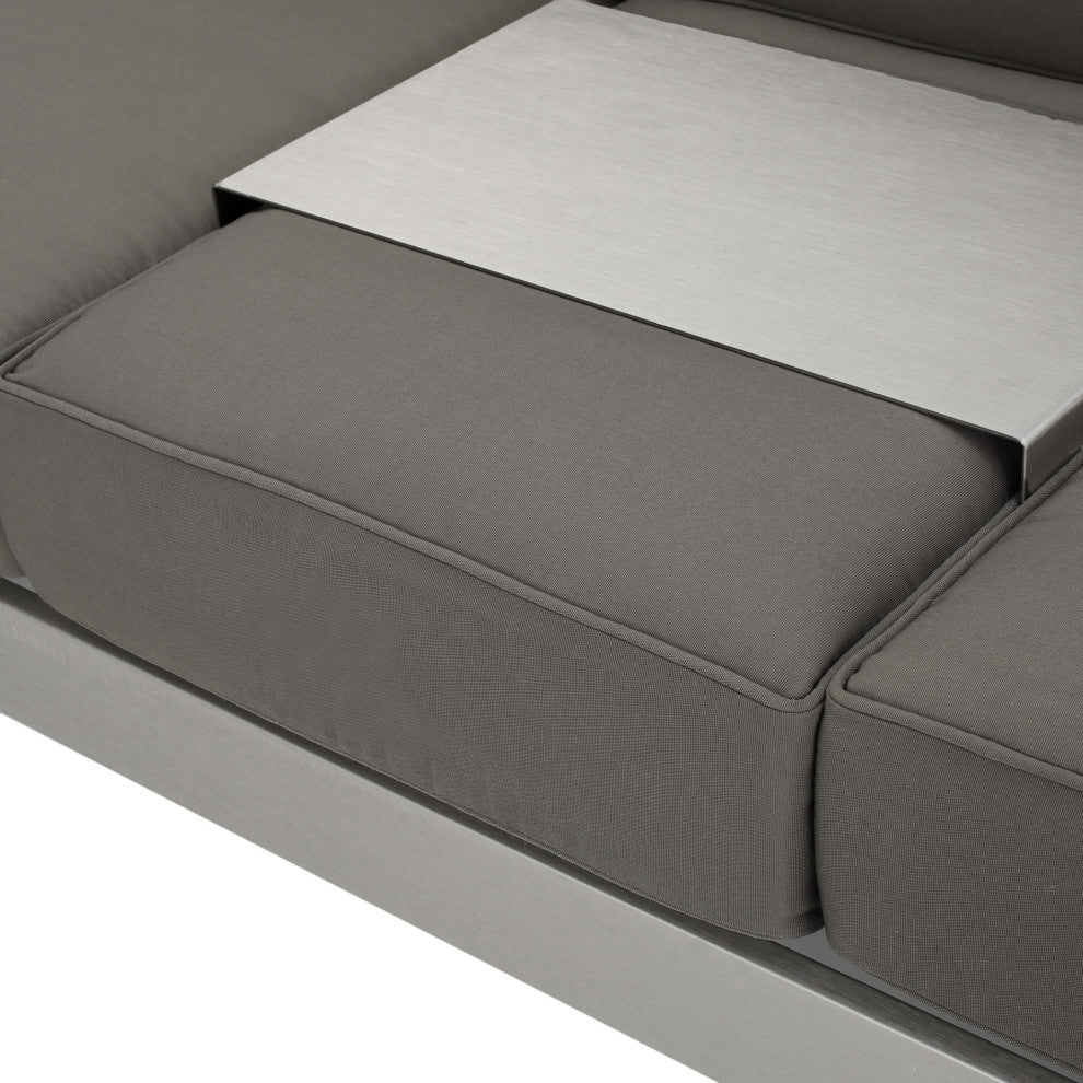 GDF Studio Crested Bay Outdoor Aluminum Loveseat Sofa with Tray