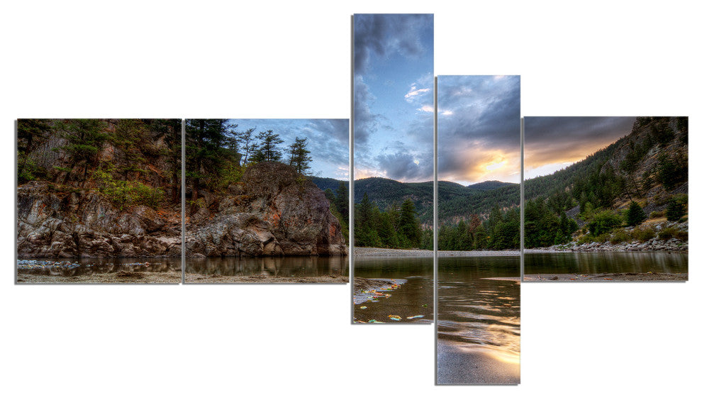 Peaceful Evening at Mountain Creek, Landscape Canvas Print, 60"x32", 5 panels