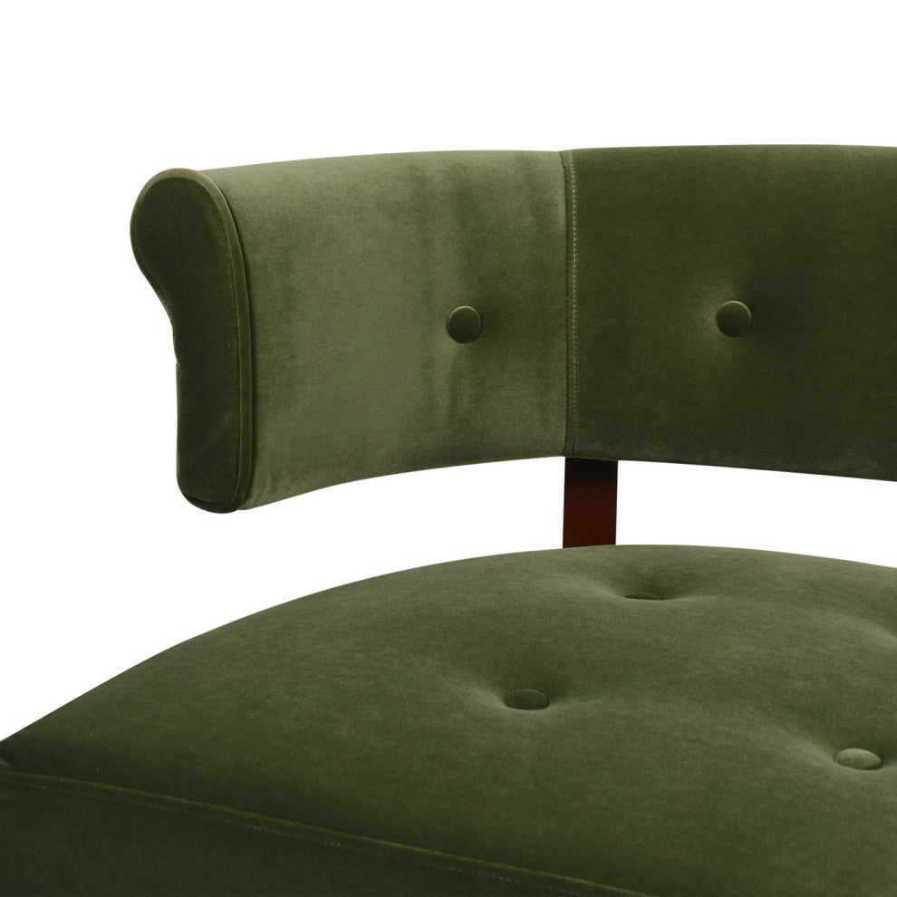 Jared Roll Arm Tufted Bench Settee, Olive Green Performance Velvet
