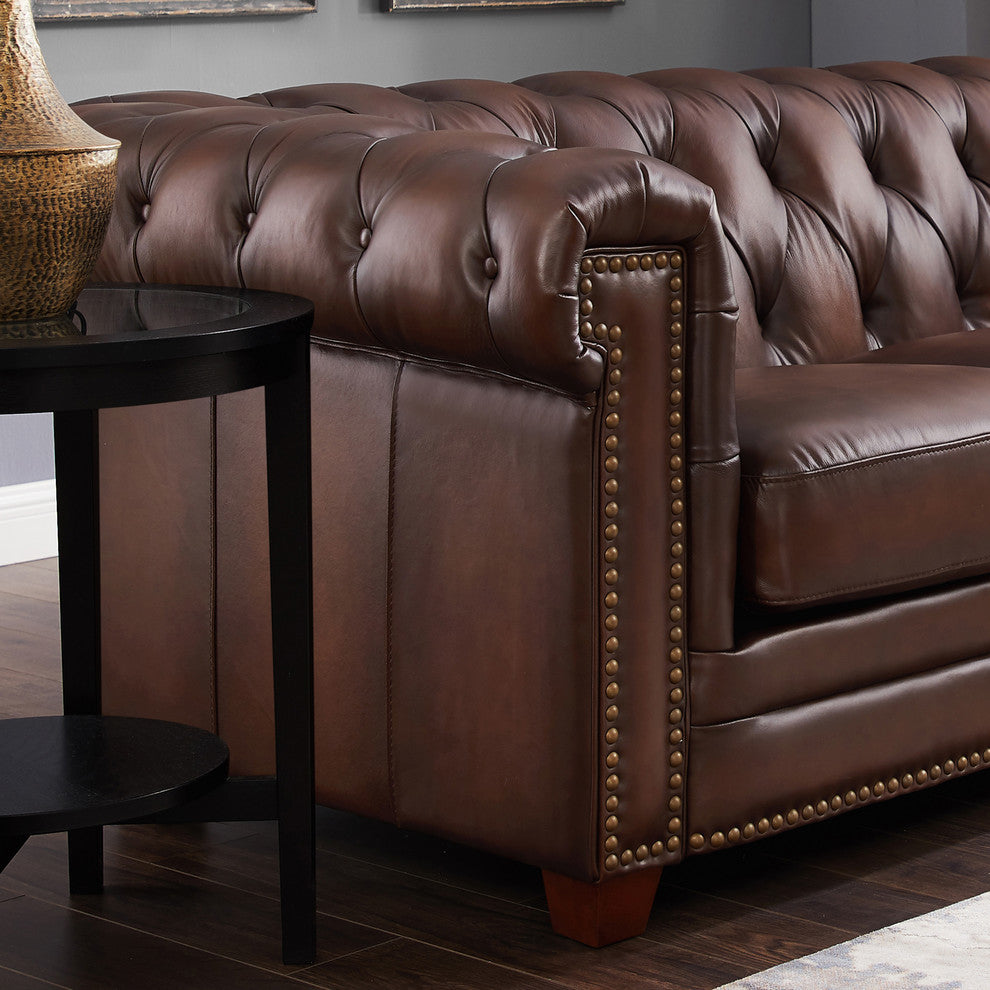 Hydeline Stanwood 100% Leather Sofa Set, Dark Brown, Loveseat