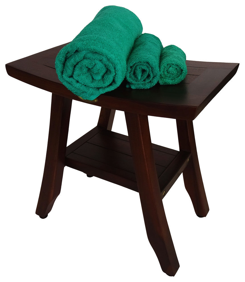DecoTeak Satori 18" Eastern Styled Teak Shower Bench With Shelf