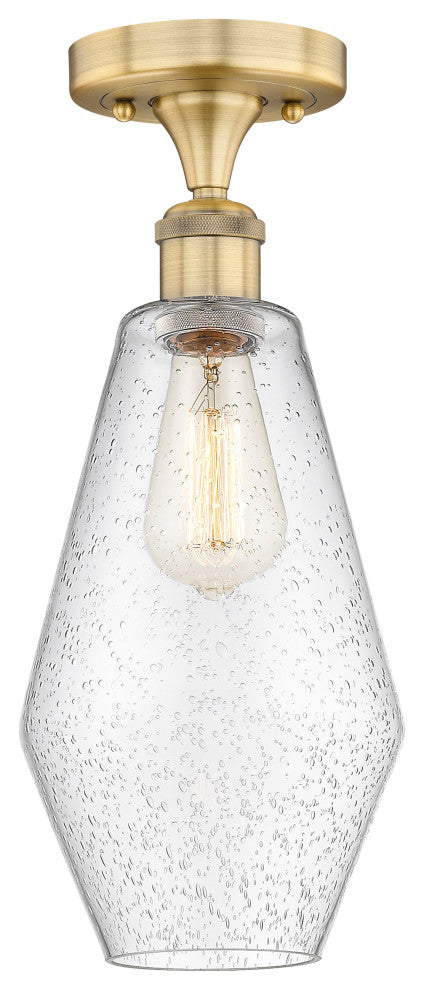 Cindyrella-1 Light 7" Semi-Flush Mount-Brushed Brass, Seedy Glass Shade