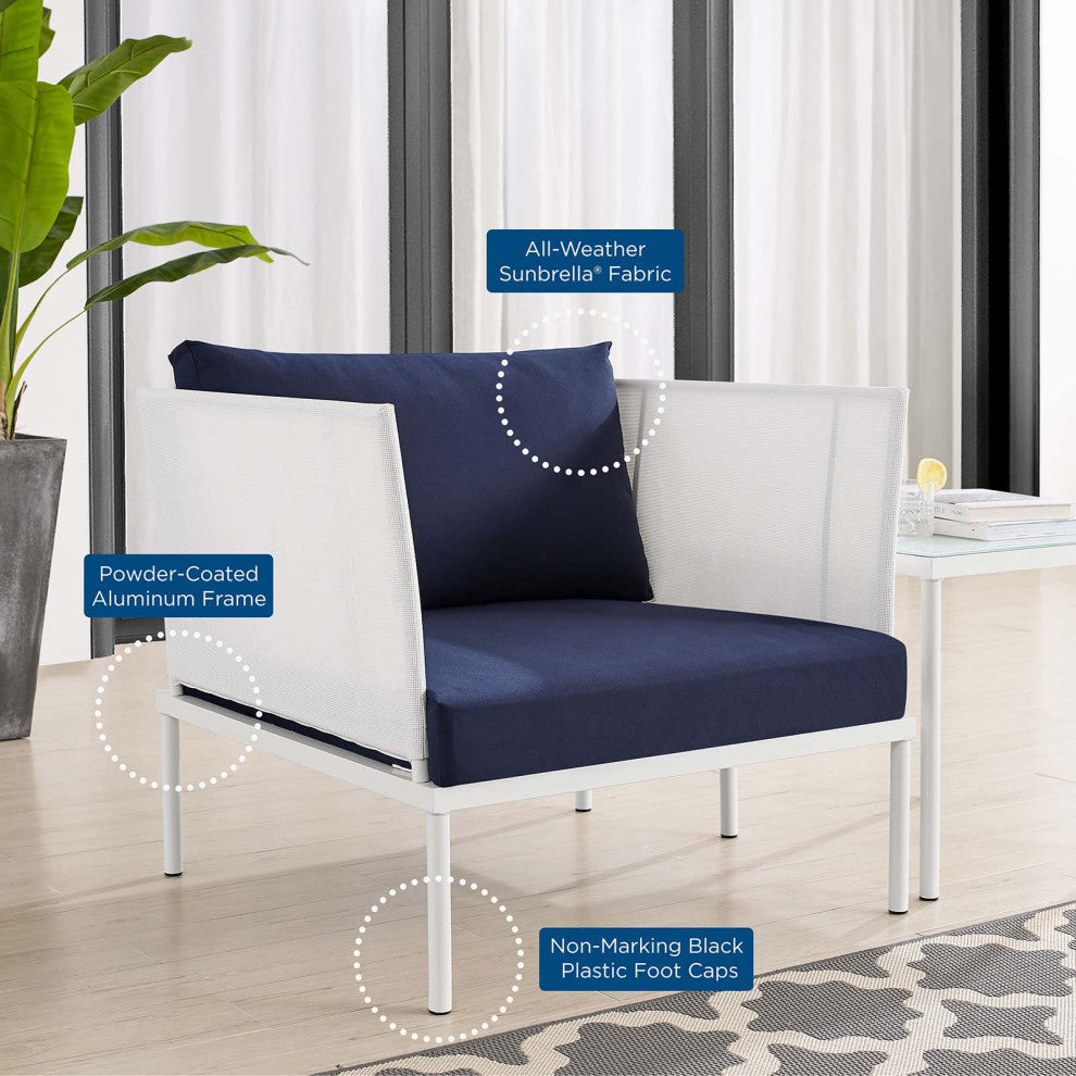 Lounge Chair Table Set, Sunbrella, Aluminum, Metal, White Blue Navy, Outdoor