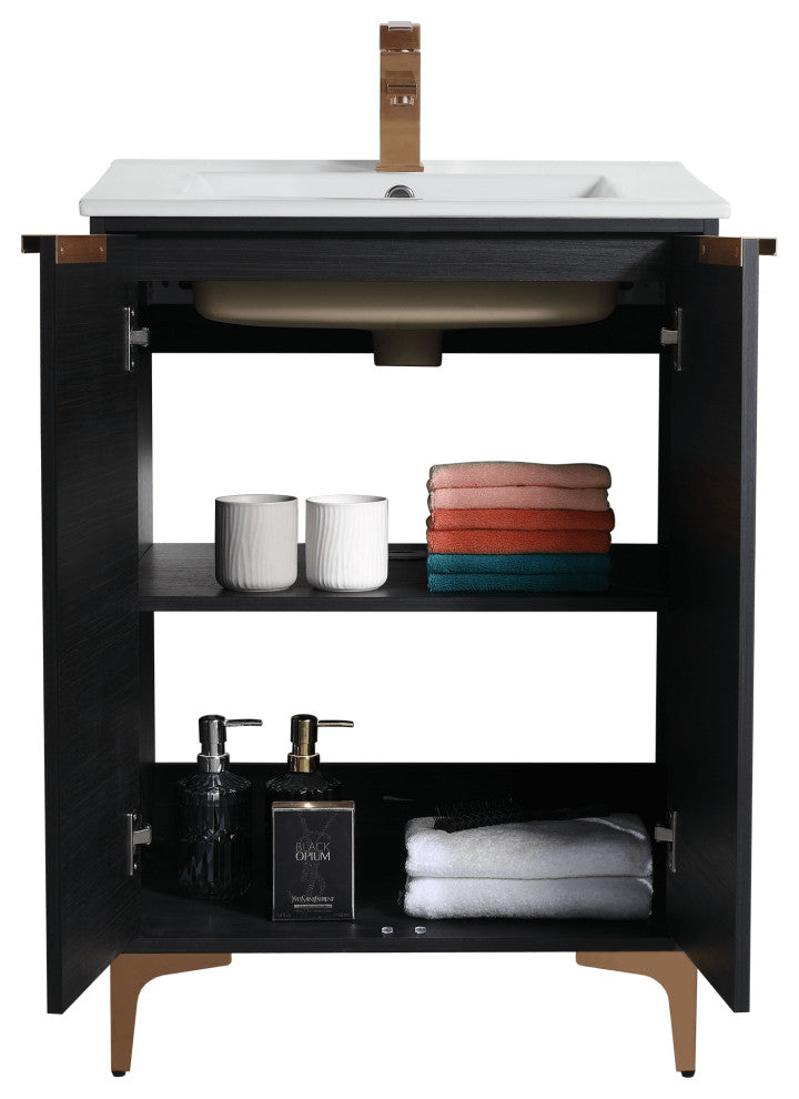Wilmington Bath Vanity, Chestnut, 24 Inch, Rose Gold Hardware