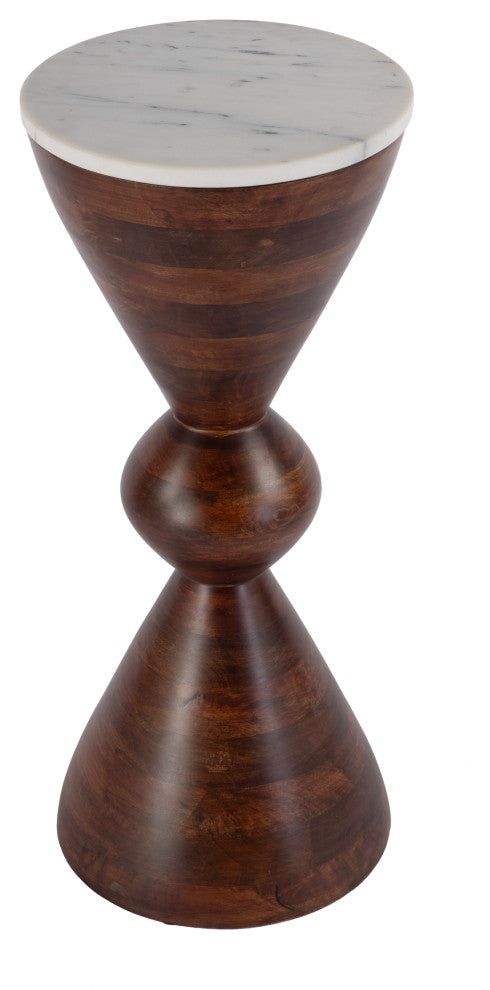 Amra 12" W Round Marble and Wood Side Table