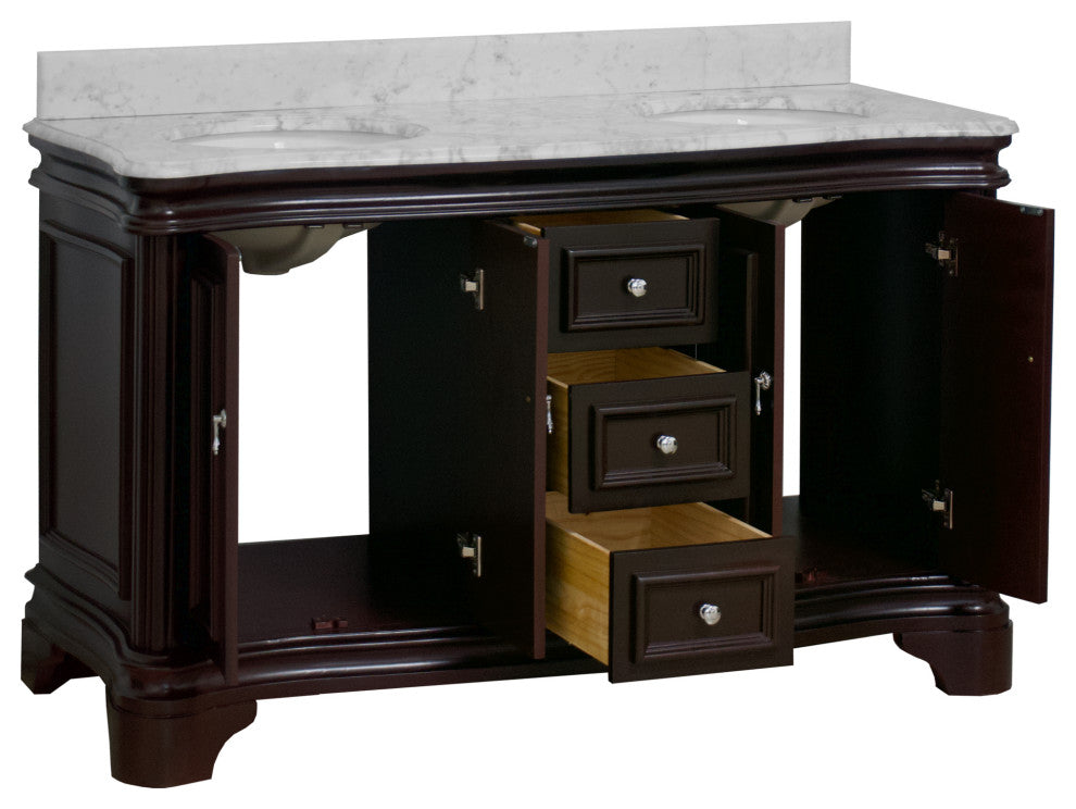 Katherine 60" Bath Vanity, Chocolate, Carrara Marble, Double Vanity