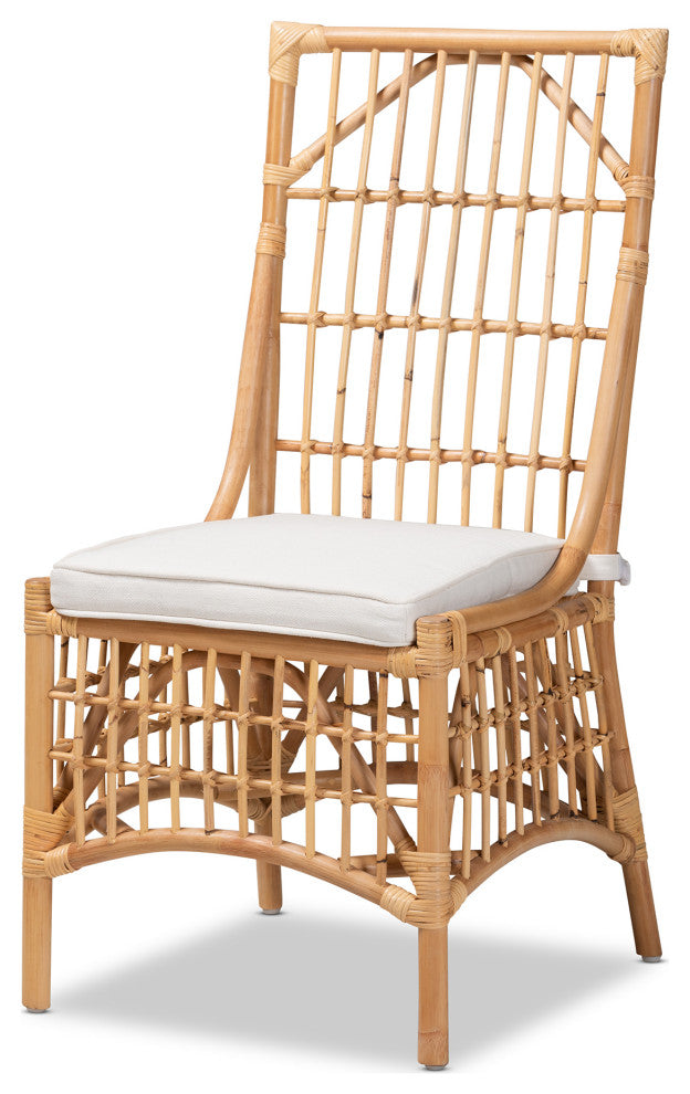 Alby Modern Bohemian Rattan Collection, White/Natural Brown, Dining Chair