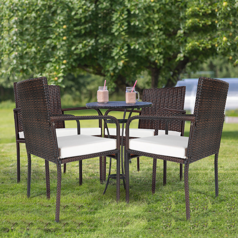 Costway 4PCS Patio Wicker Rattan Dining Chairs Cushioned Seats Armrest Garden