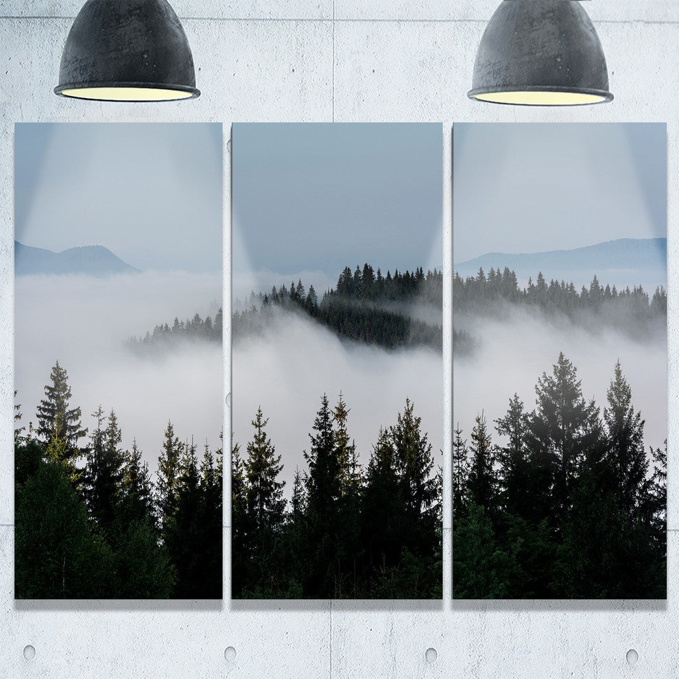 "Dark Trees and Fog Over Mountains" Metal Wall Art, 3 Panels, 36"x28"
