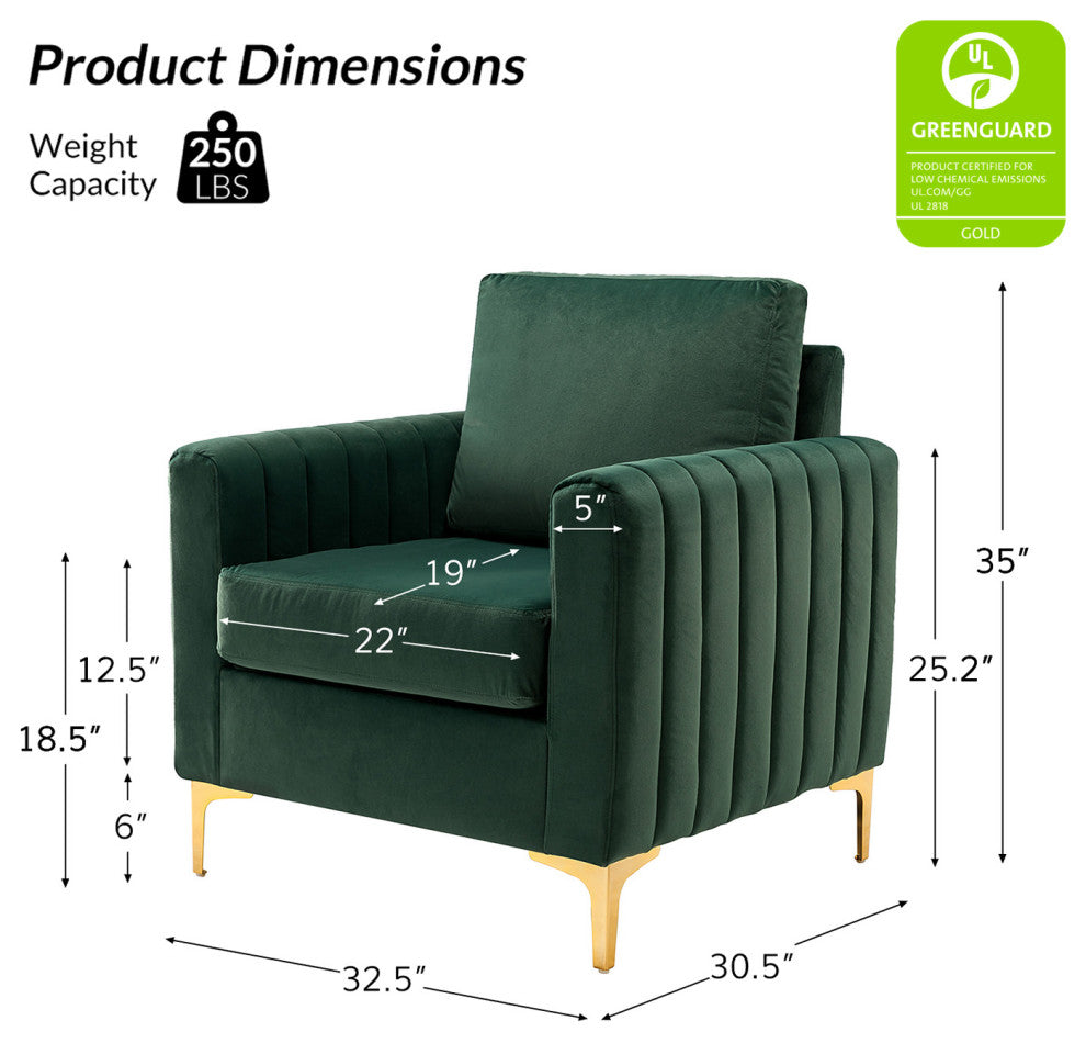 Contemporary Style Club Chair With Arms, Set of 2, Green