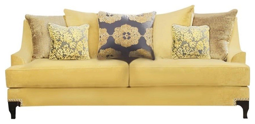 Furniture of America Charlette Traditional Fabric Upholstered Sofa in Gold