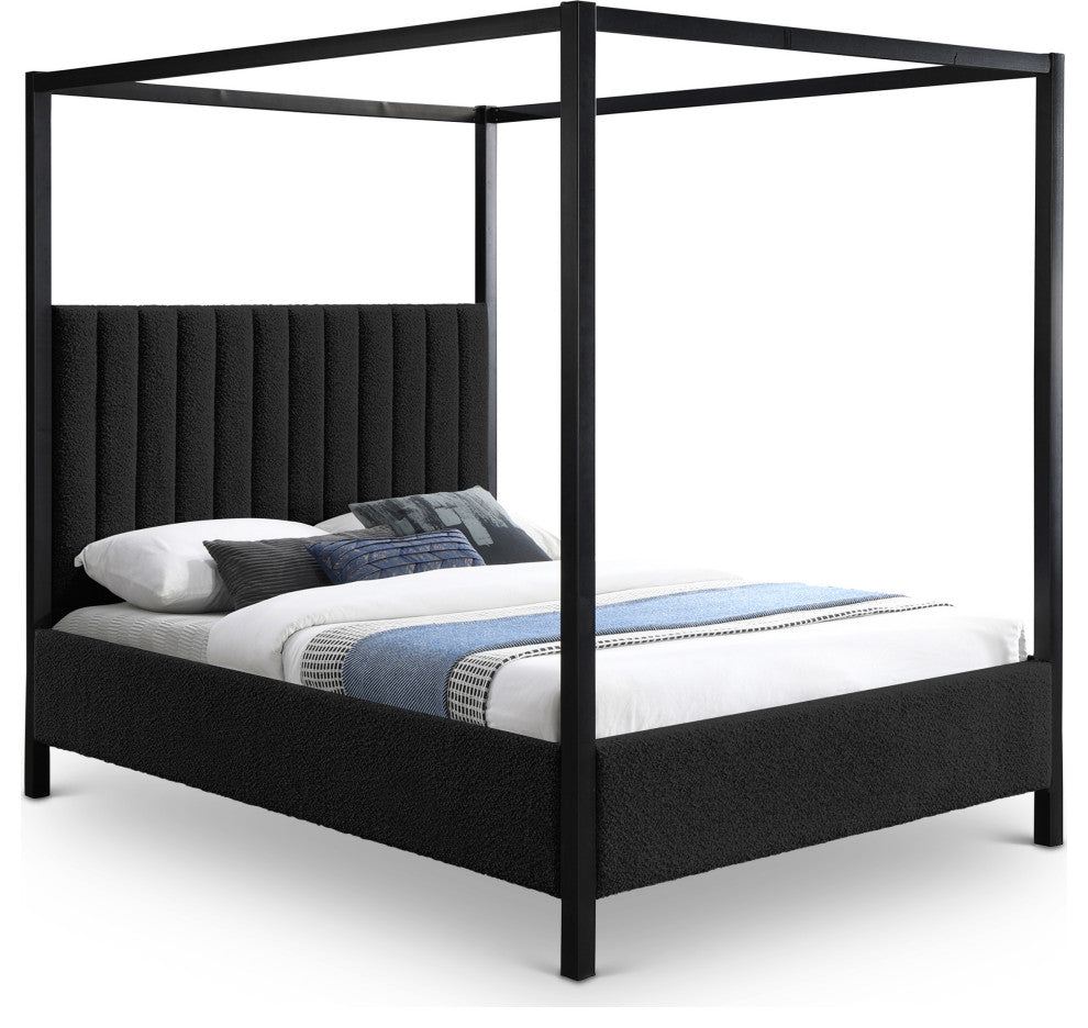 Kelly Boucle Fabric Upholstered Bed, Black, King